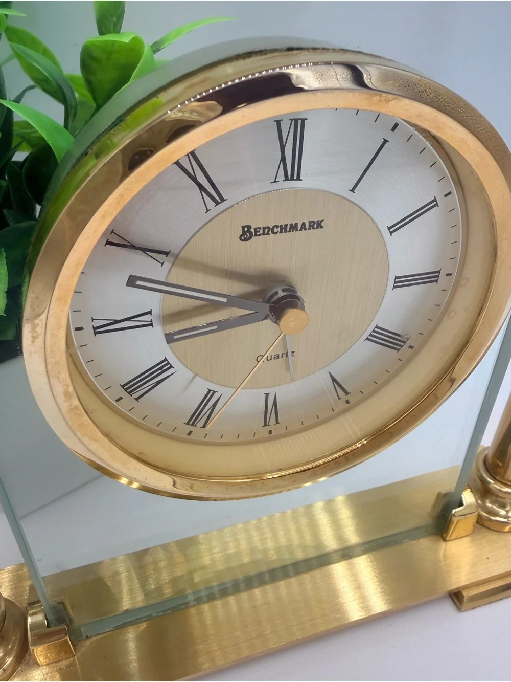 Benchmark Gold Glass Pillar Mantel Clock